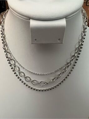 paparazzi Silver-Tone Layered Chain Necklace with one green strand
